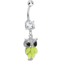 BodyCandy Crystalline Gem Yellow Neon Owl Dangle Belly Ring — main product shot