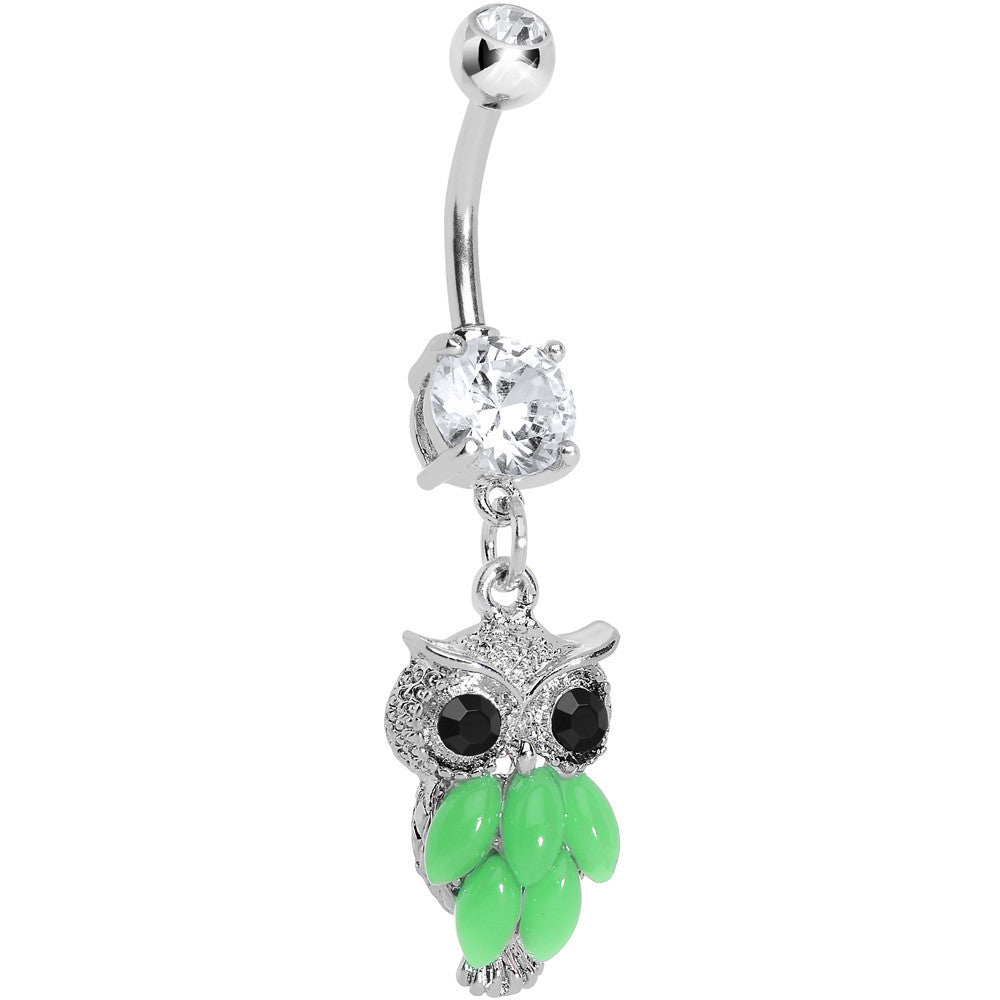 BodyCandy Crystalline Gem Green Neon Owl Dangle Belly Ring — main product shot