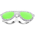 BodyCandy Green Neon Clear Gem Silver Tone Fashion Glasses Double Finger Ring — main product shot