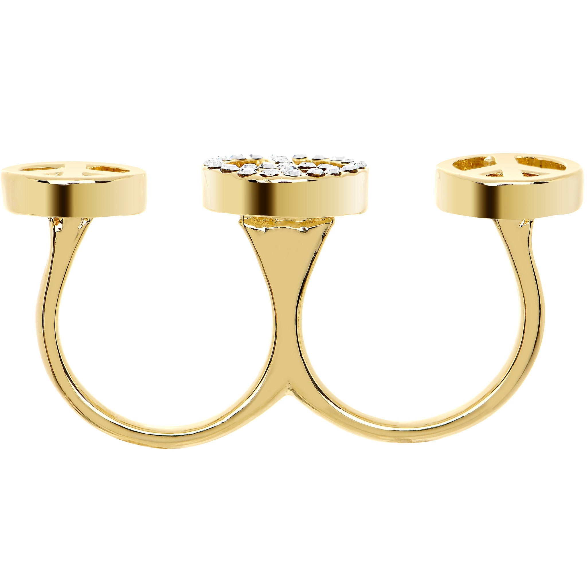 BodyCandy Clear Gem Gold Tone Triple Peace Sign Double Finger Ring — lifestyle context