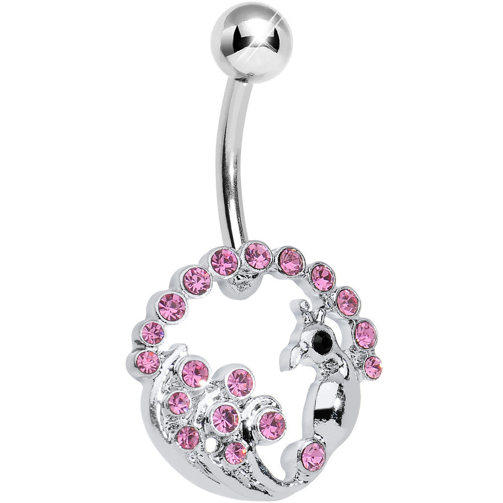 BodyCandy Pink Gem Paved Preening Peacock Belly Ring — main product shot