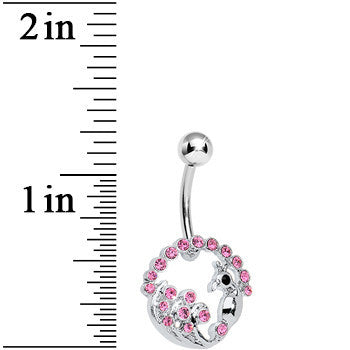 BodyCandy Pink Gem Paved Preening Peacock Belly Ring — detail close-up