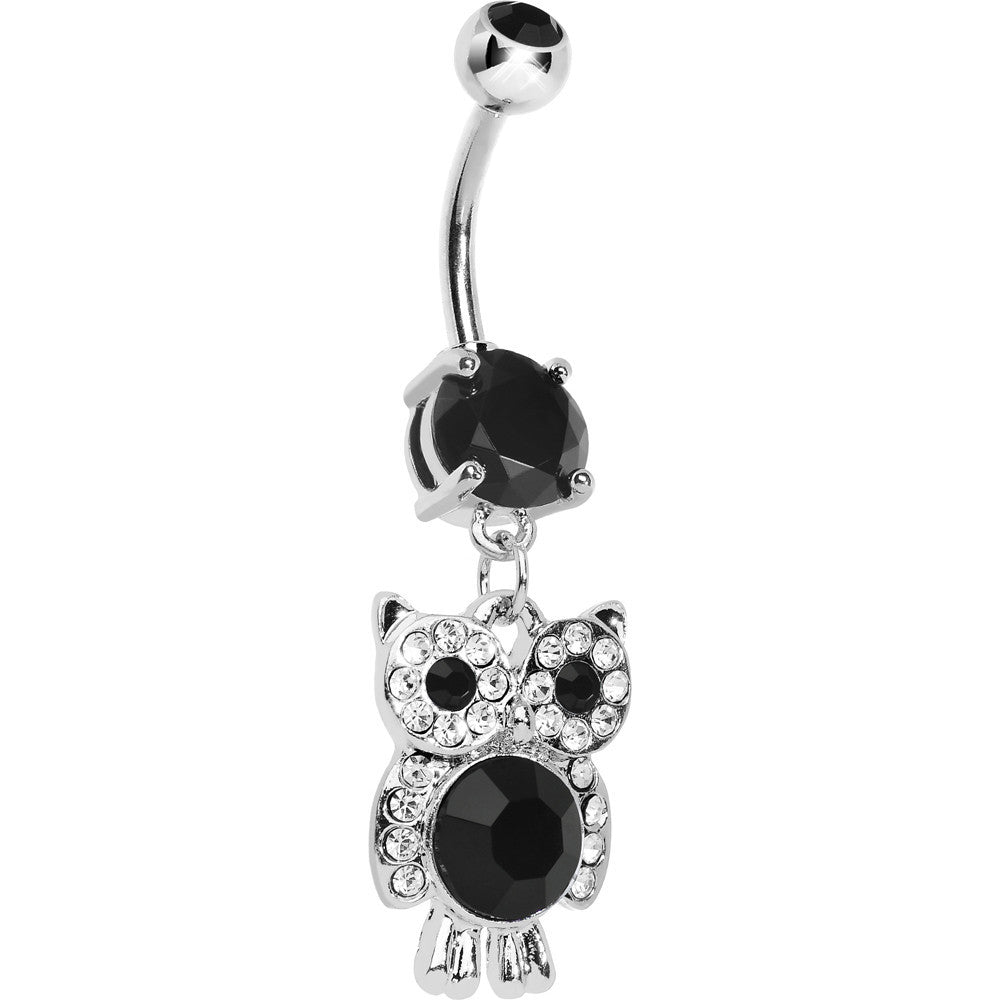 BodyCandy Black Gem Paved Clever Owl Dangle Belly Ring — main product shot