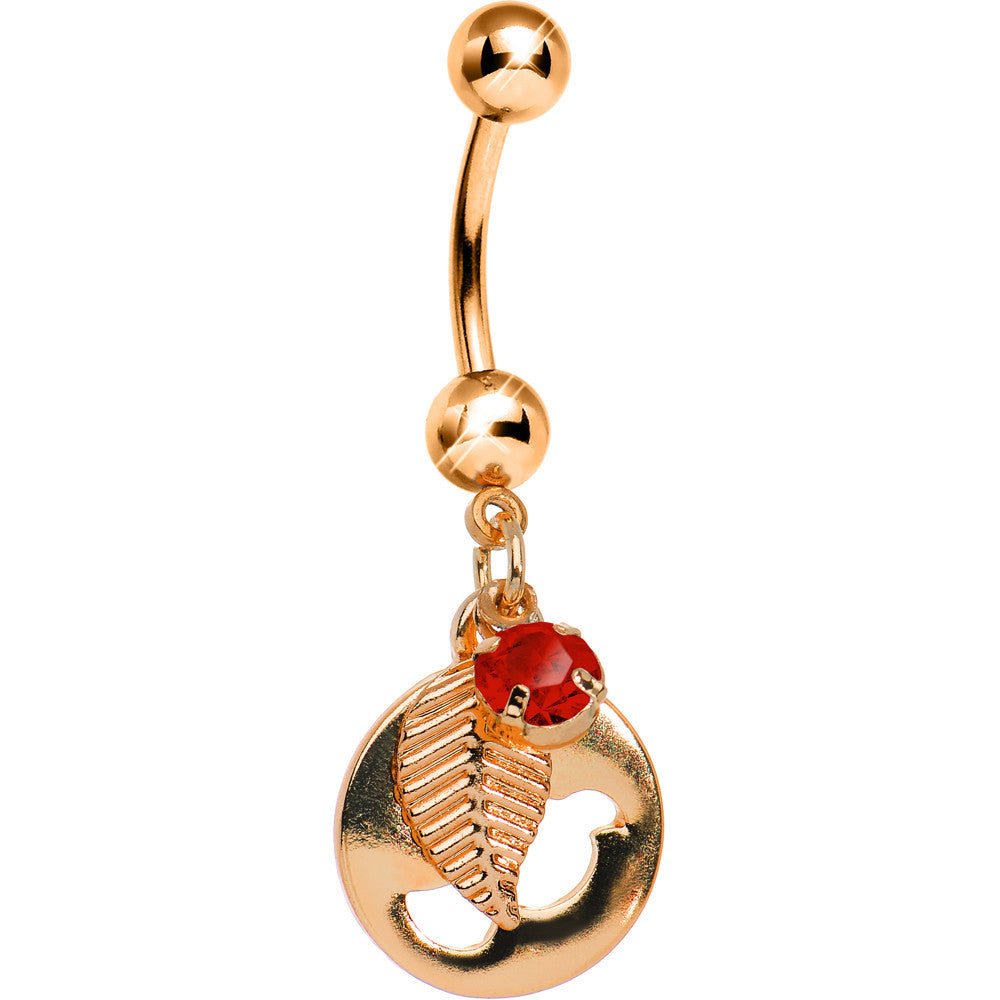 BodyCandy Red Gem Rose Gold Dove Bird Apple Dangle Belly Ring — main product shot