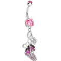 BodyCandy Pink Gem Leaf Aurora Flower Dangle Belly Ring — main product shot