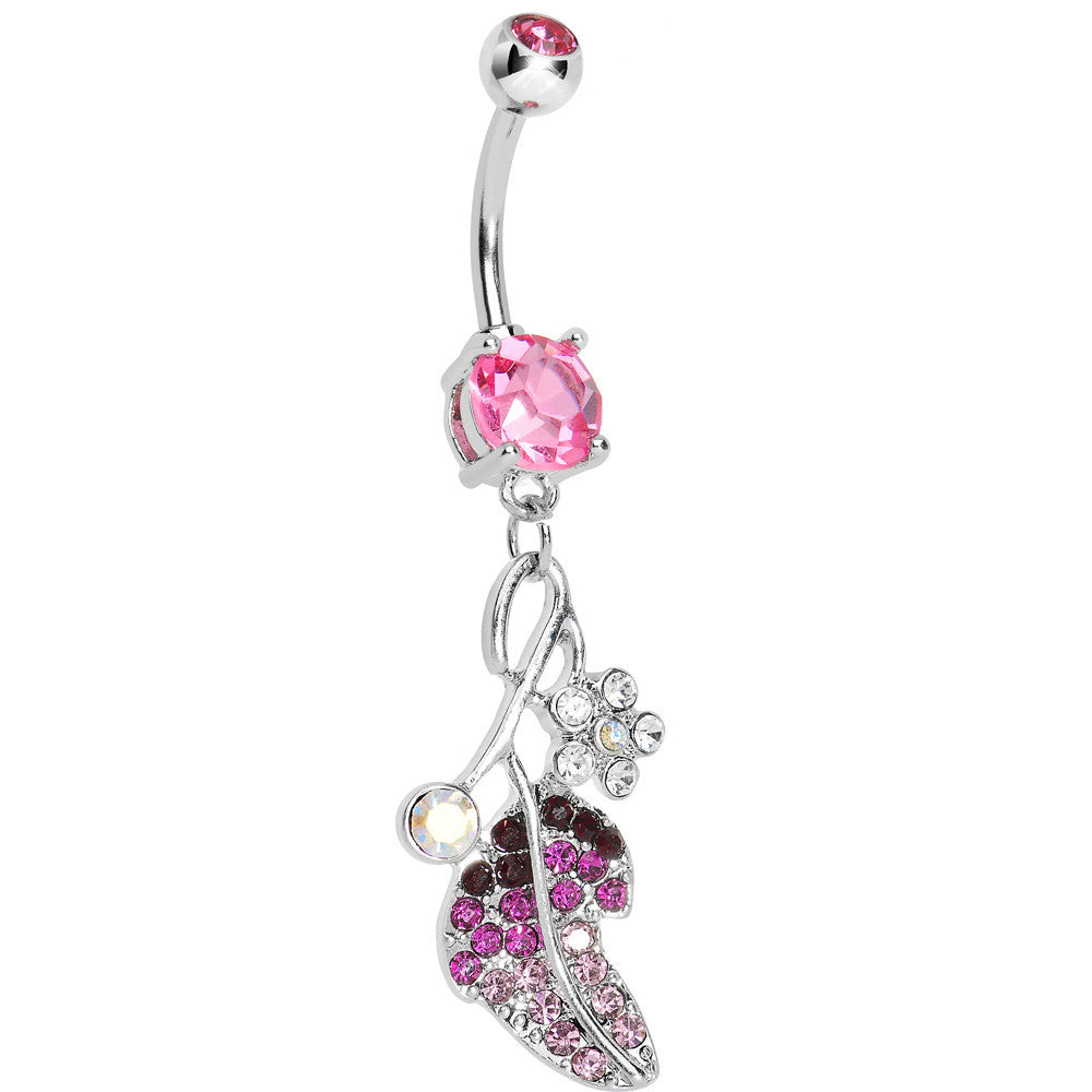 BodyCandy Pink Gem Leaf Aurora Flower Dangle Belly Ring — main product shot