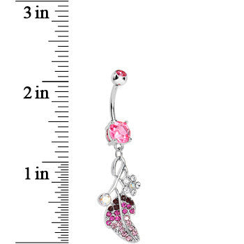 BodyCandy Pink Gem Leaf Aurora Flower Dangle Belly Ring — detail close-up