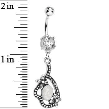 BodyCandy Double Clear Gem Love's Path Dangle Belly Ring — detail close-up
