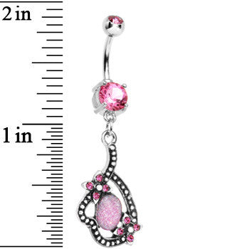 BodyCandy Double Pink Gem Love's Path Dangle Belly Ring — detail close-up