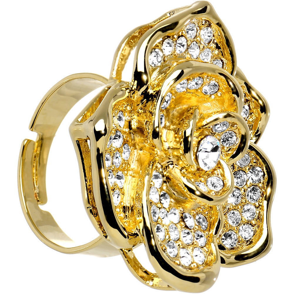 BodyCandy Gold Tone Crystalline Rose Flower Adjustable Ring — main product shot