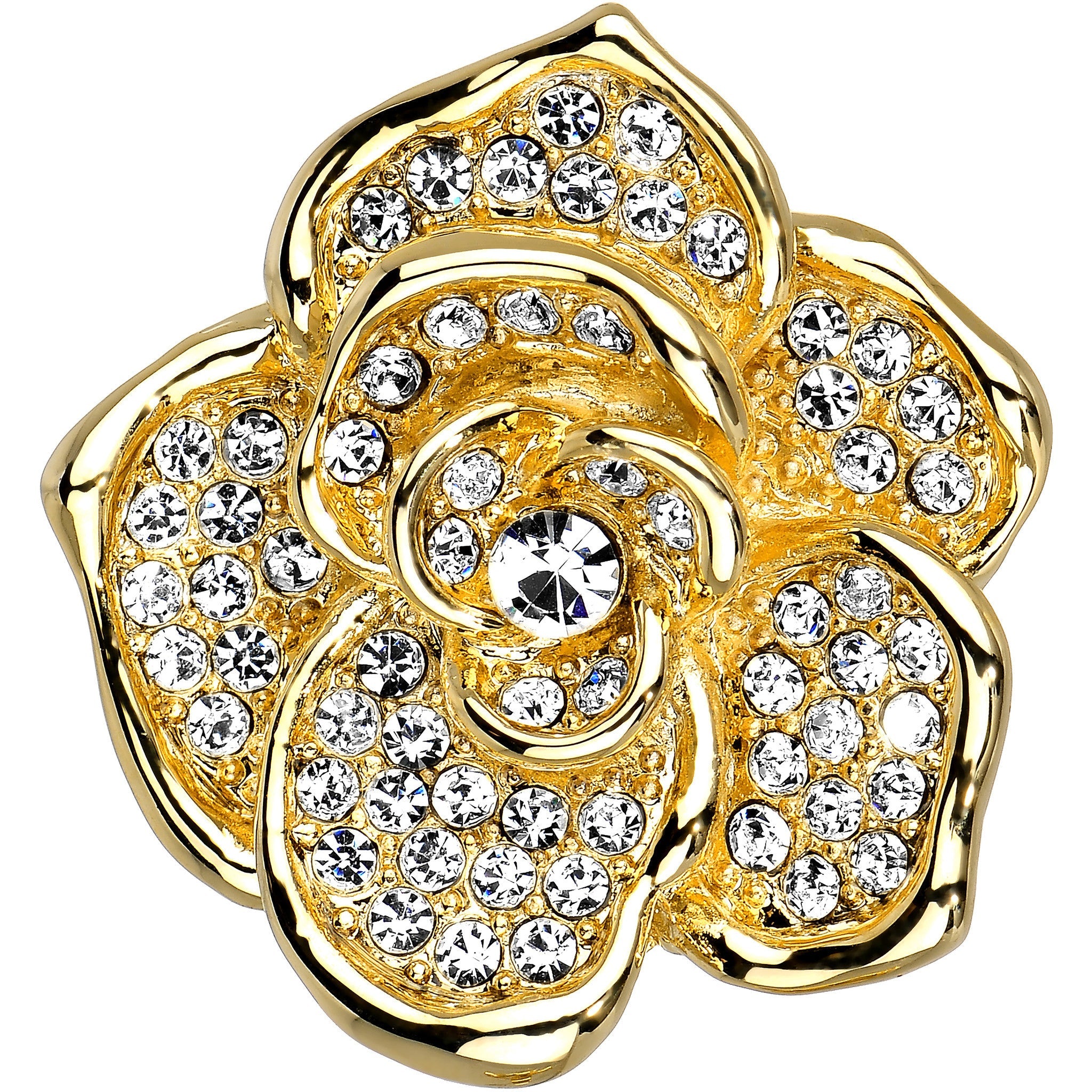 BodyCandy Gold Tone Crystalline Rose Flower Adjustable Ring — detail close-up