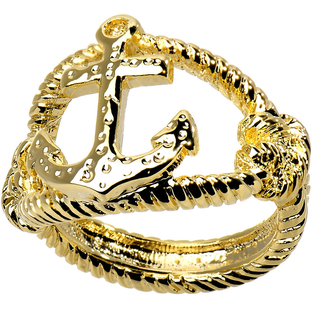 BodyCandy Gold Tone Nautical Anchor with Rope Ring - Size 7 — main product shot