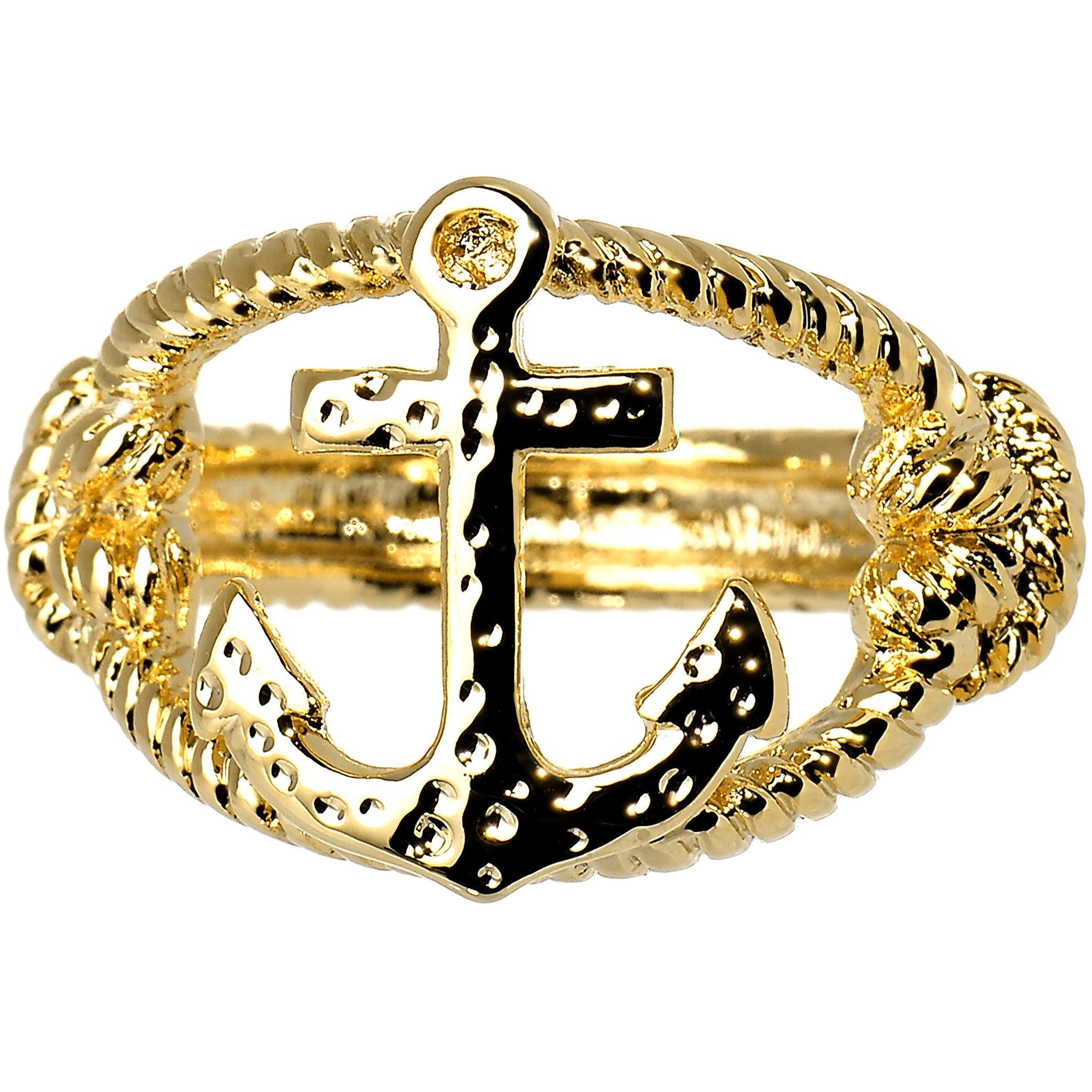BodyCandy Gold Tone Nautical Anchor with Rope Ring - Size 7 — detail close-up