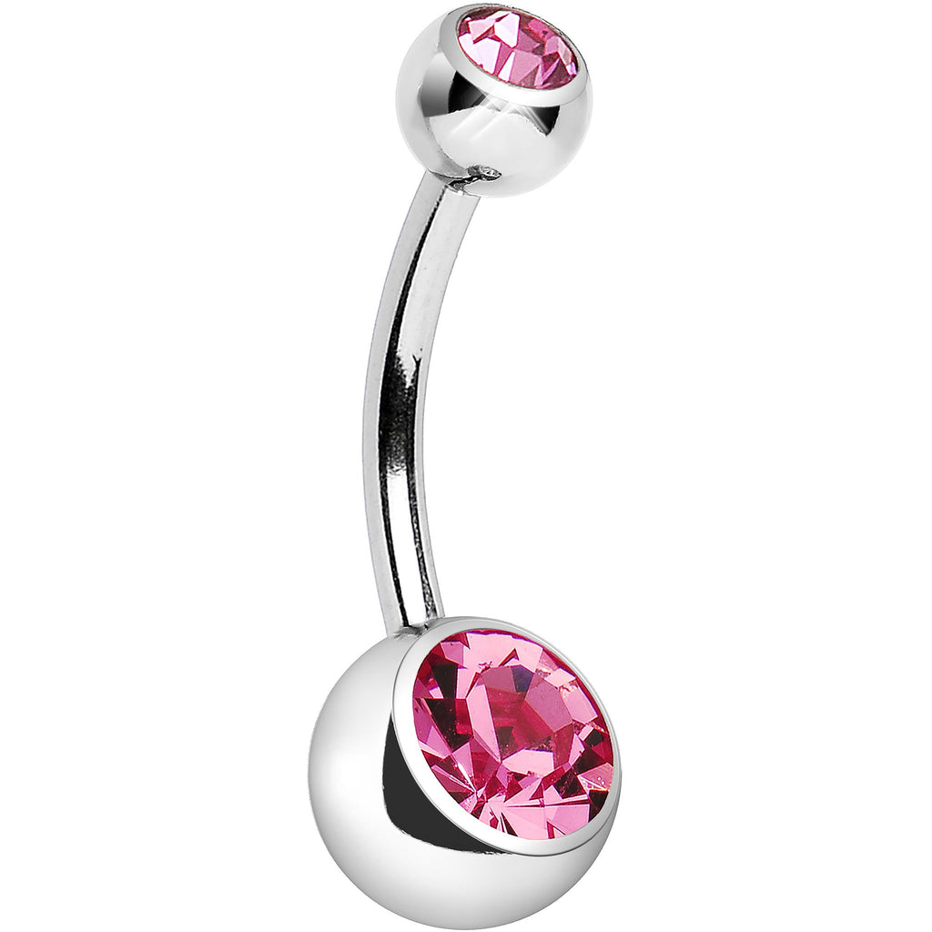 BodyCandy Internally Threaded Pink Double Gem Belly Ring 11mm — detail close-up