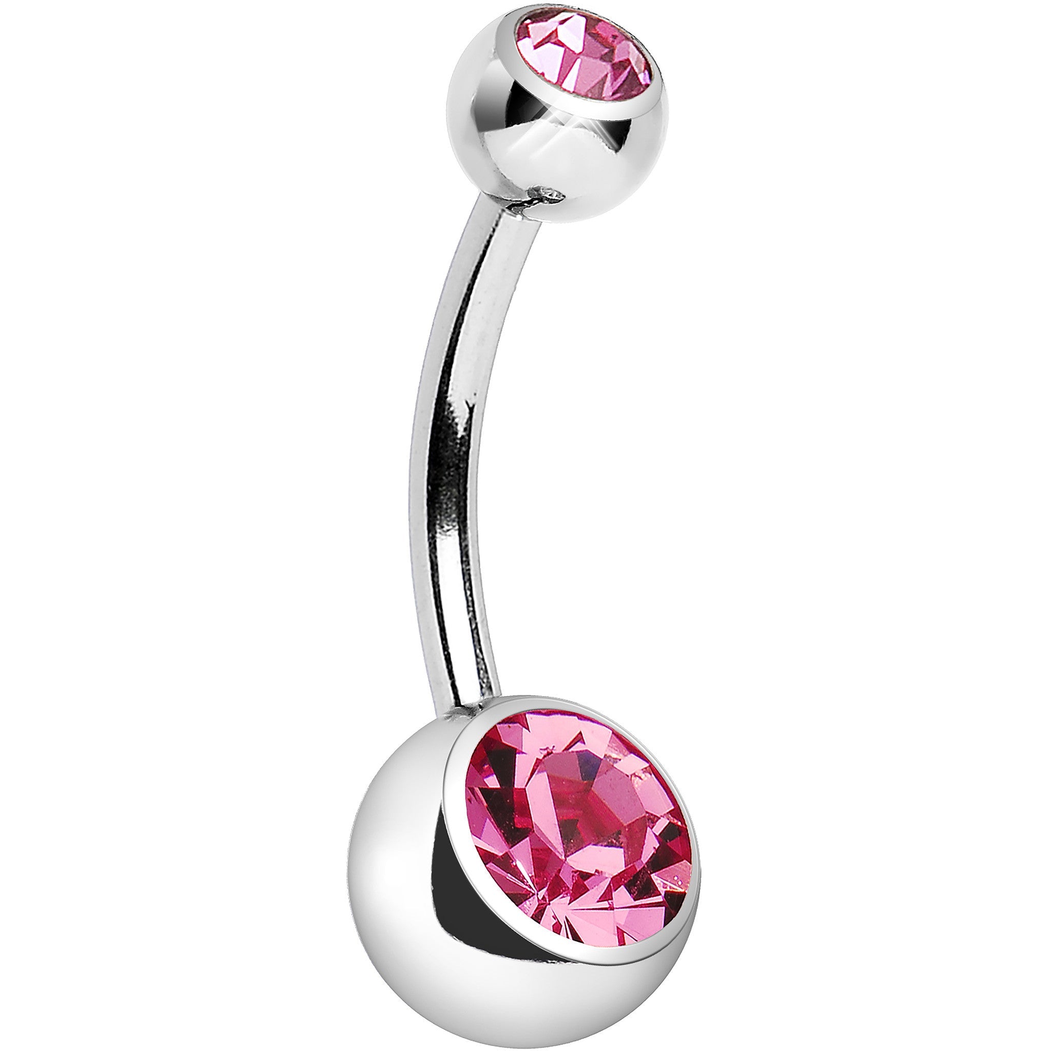 BodyCandy Internally Threaded Pink Double Gem Belly Ring 11mm — detail close-up