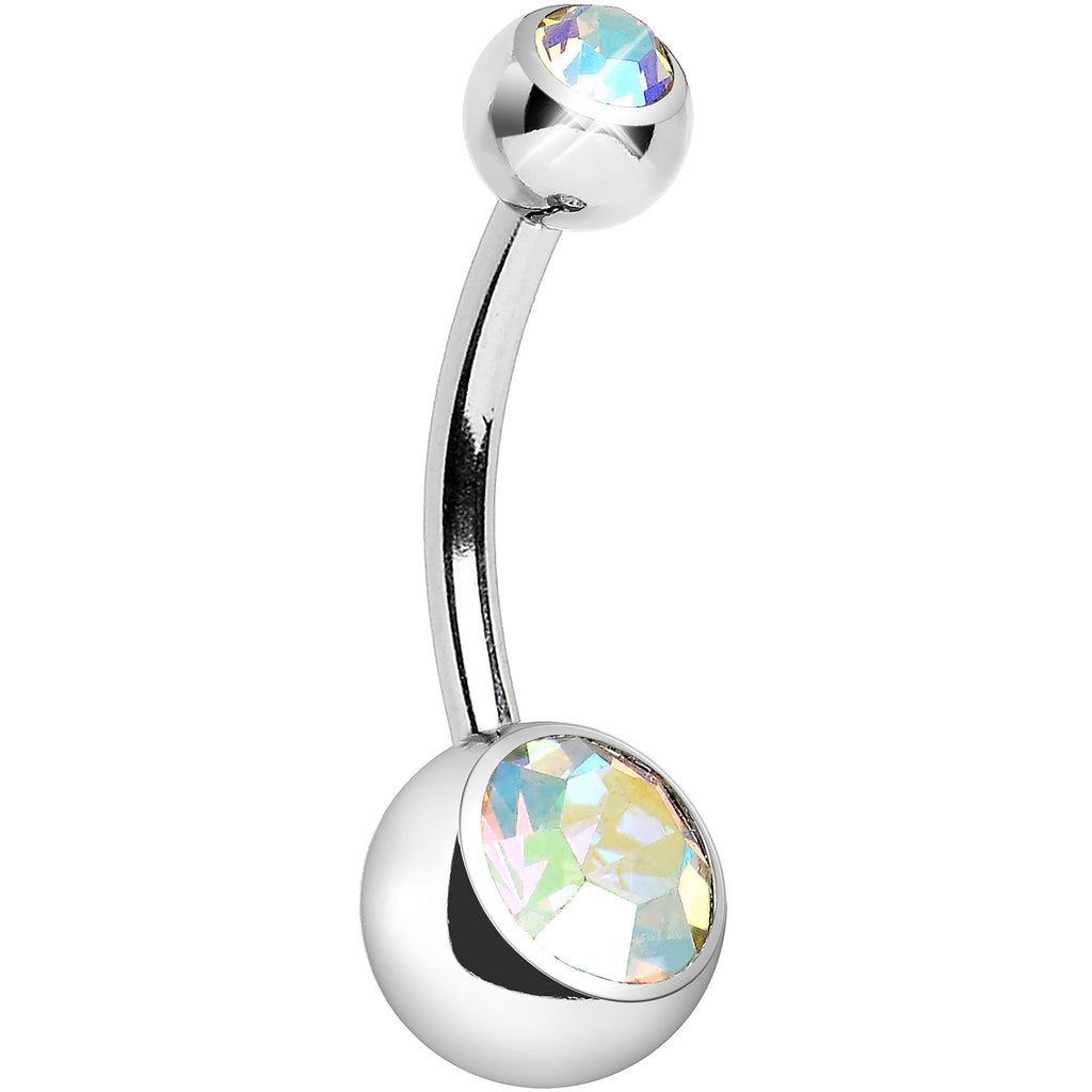 BodyCandy 14G Internally Threaded Aurora Double Gem Belly Ring 11mm — detail close-up