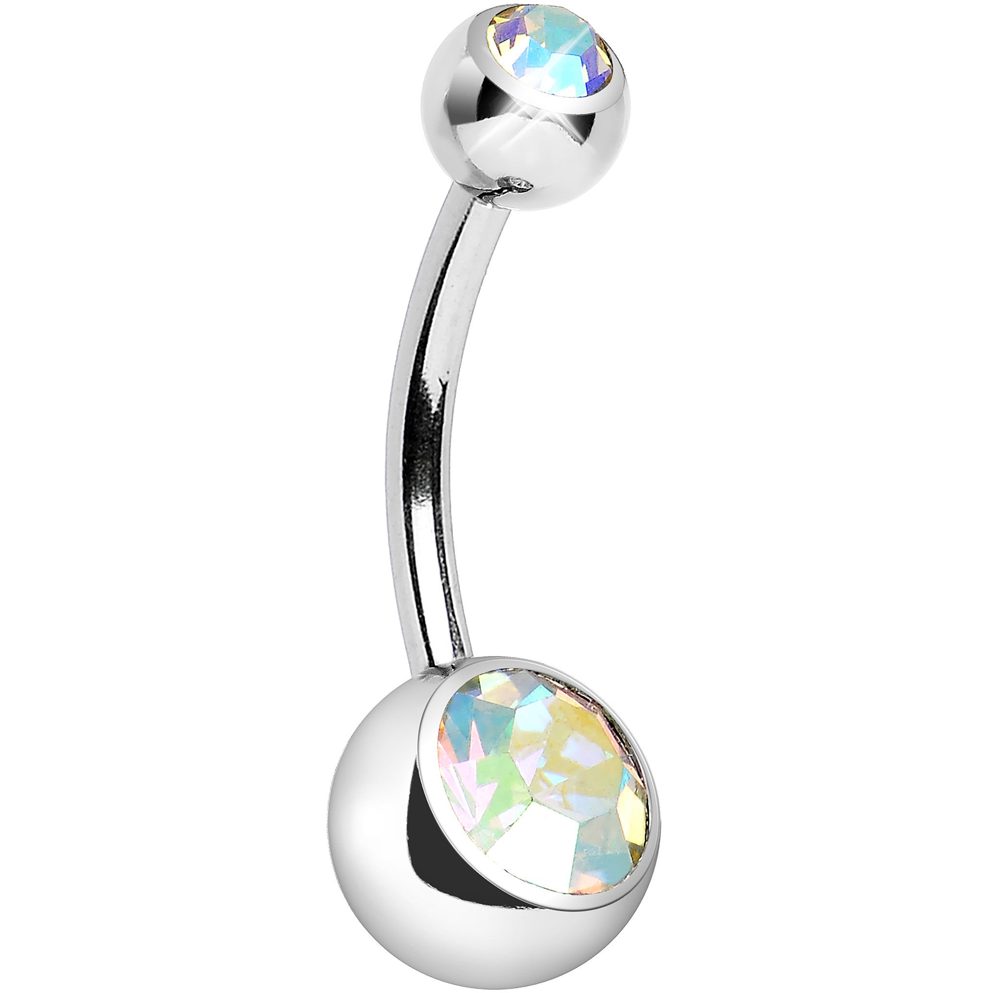 BodyCandy 14G Internally Threaded Aurora Double Gem Belly Ring 11mm — detail close-up