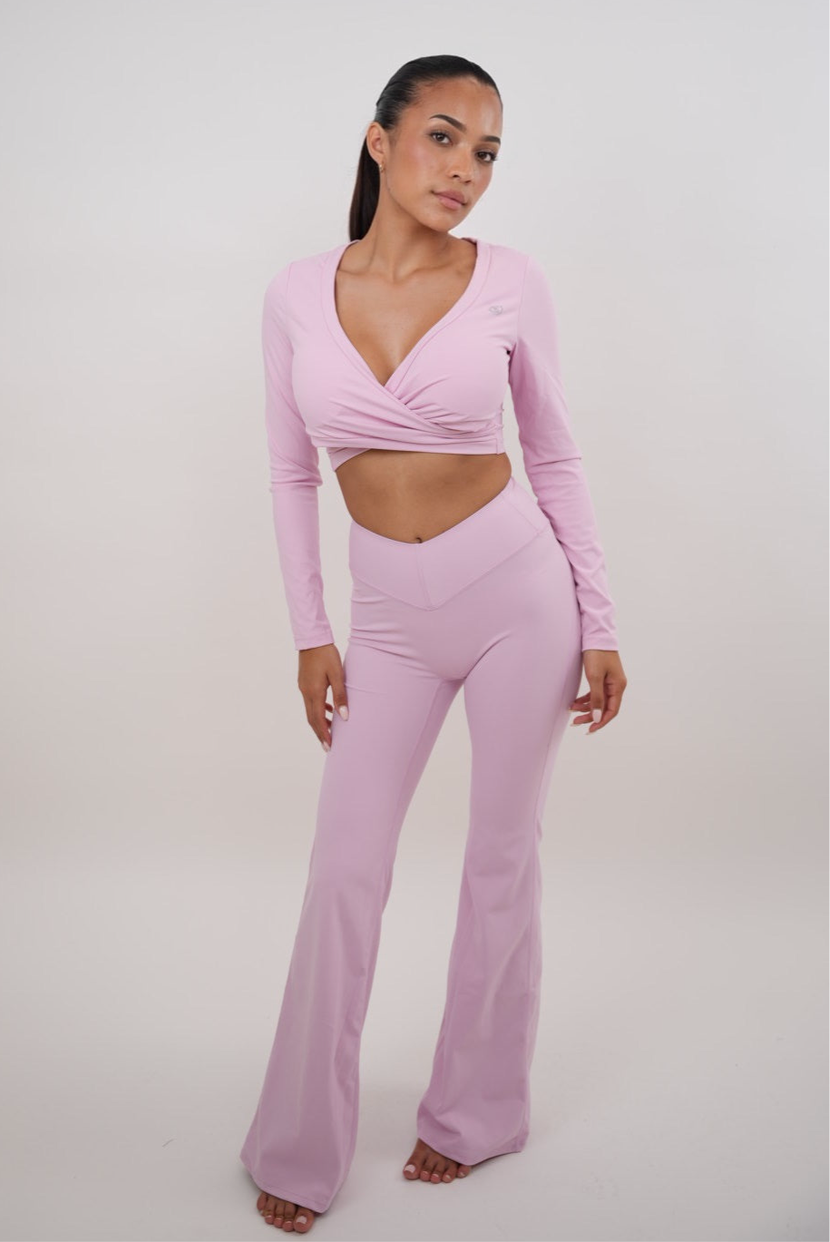 KIMITH BRAND I Am Present Pink Stretch Flare Legging — detail close-up