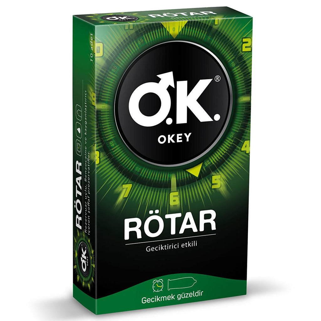 Okey Rötar Delayed Ejaculation Condoms - 10 Pack, Lubricated with Benzocaine for Enhanced Pleasure