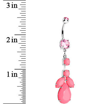 BodyCandy Pink Gem Neon Leaf Vine Dangle Belly Ring — detail close-up