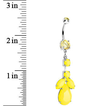 BodyCandy Yellow Gem Neon Leaf Vine Dangle Belly Ring — detail close-up