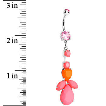 BodyCandy Pink Gem Neon Heart Leaf Vine Dangle Belly Ring — detail close-up