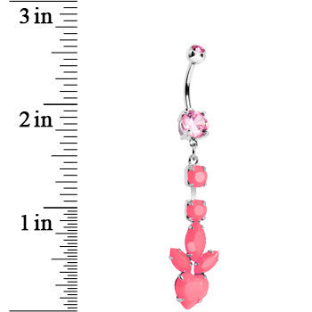 BodyCandy Pink Gem Neon Heart Petals Flower Dangle Belly Ring — detail close-up