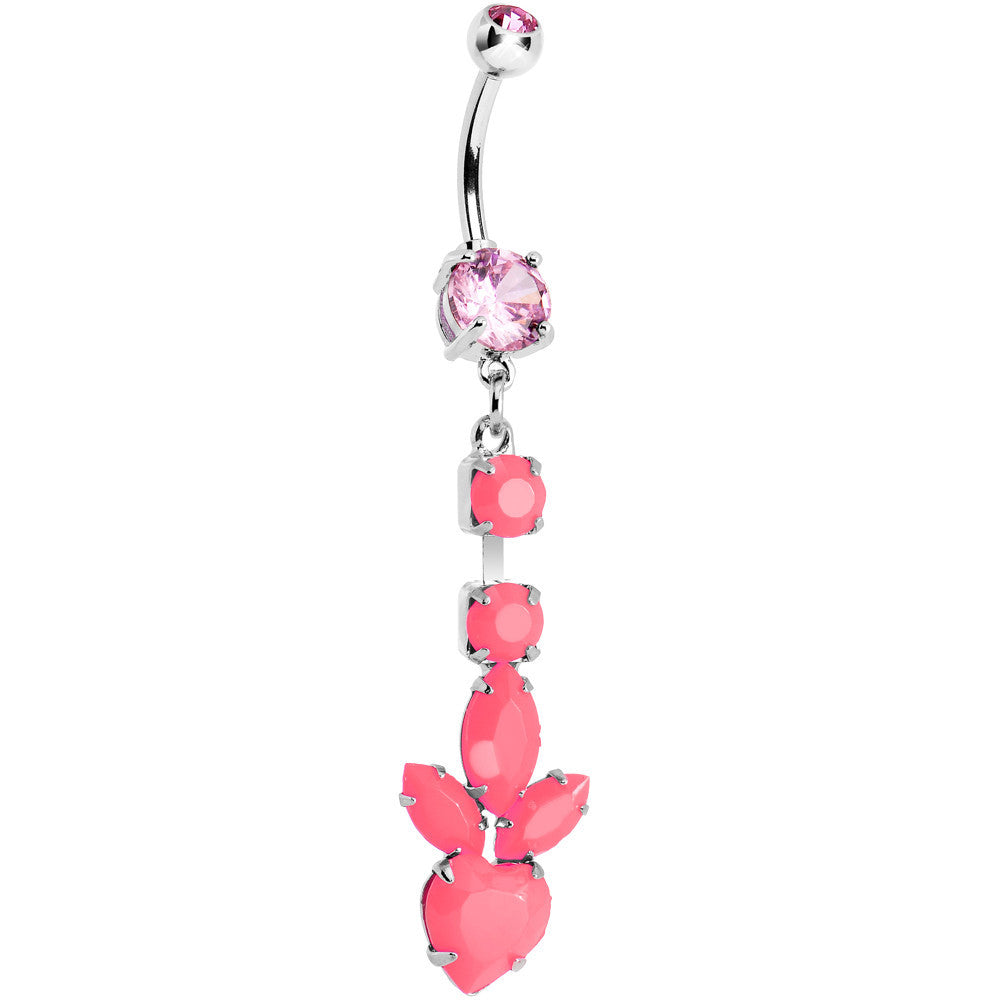 BodyCandy Pink Gem Neon Heart Petals Flower Dangle Belly Ring — main product shot