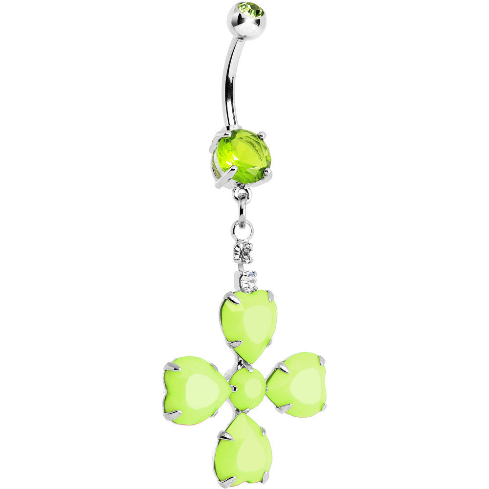 BodyCandy Light Green Gem Neon Four Leaf Clover Dangle Belly Ring — main product shot