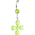 BodyCandy Light Green Gem Neon Four Leaf Clover Dangle Belly Ring — main product shot