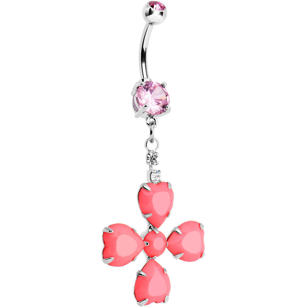 BodyCandy Pink Gem Neon Four Leaf Flower Dangle Belly Ring — main product shot