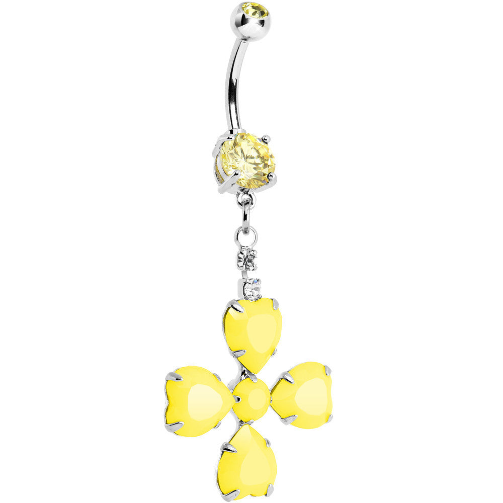 BodyCandy Yellow Gem Neon Four Leaf Flower Dangle Belly Ring — main product shot