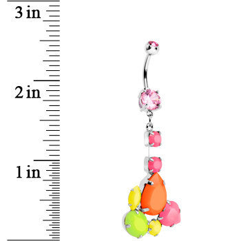 BodyCandy Pink Gem Neon Jumble Dangle Belly Ring — detail close-up