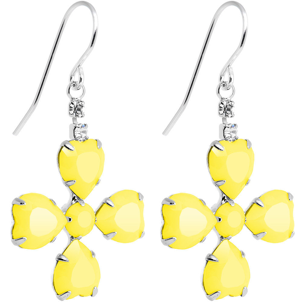 BodyCandy Clear Gem Yellow Neon Four Leaf Flower Dangle Earrings — main product shot