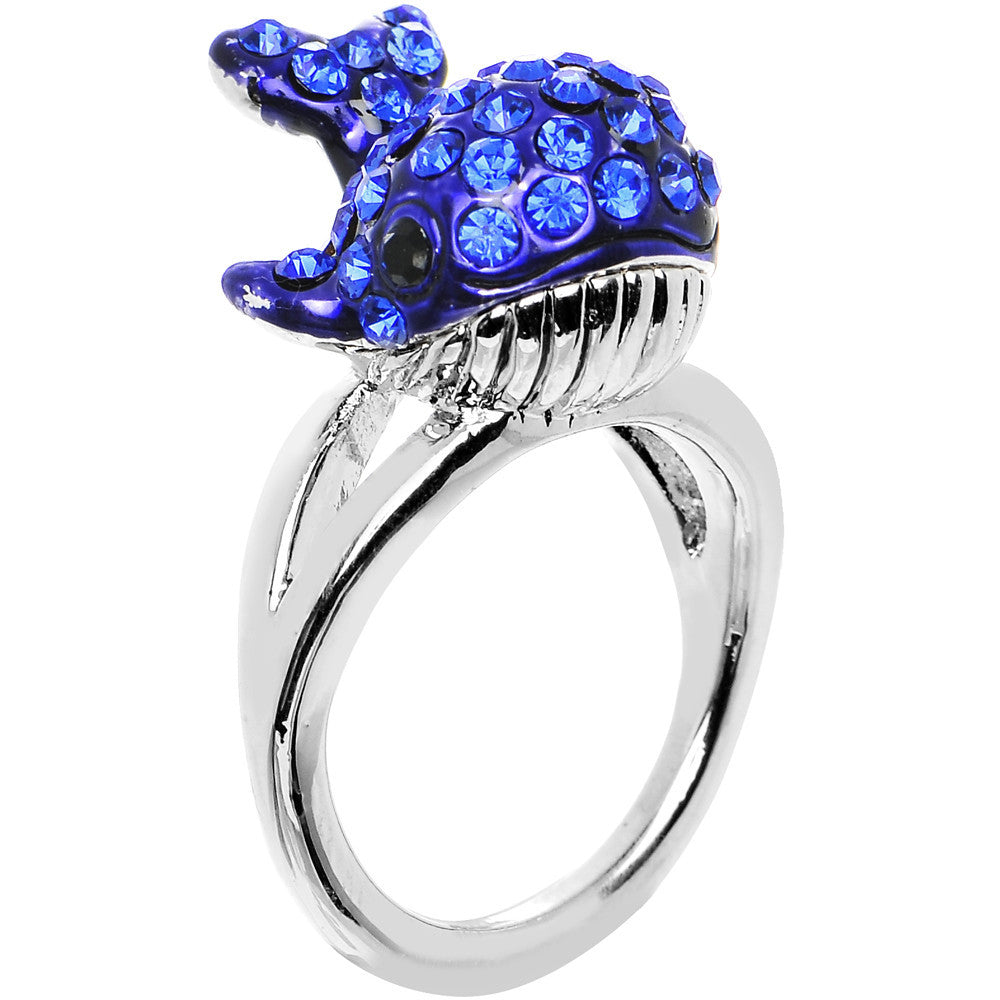 BodyCandy Size 7 Blue Gem Silver Tone Paved Splashing Whale Ring — main product shot