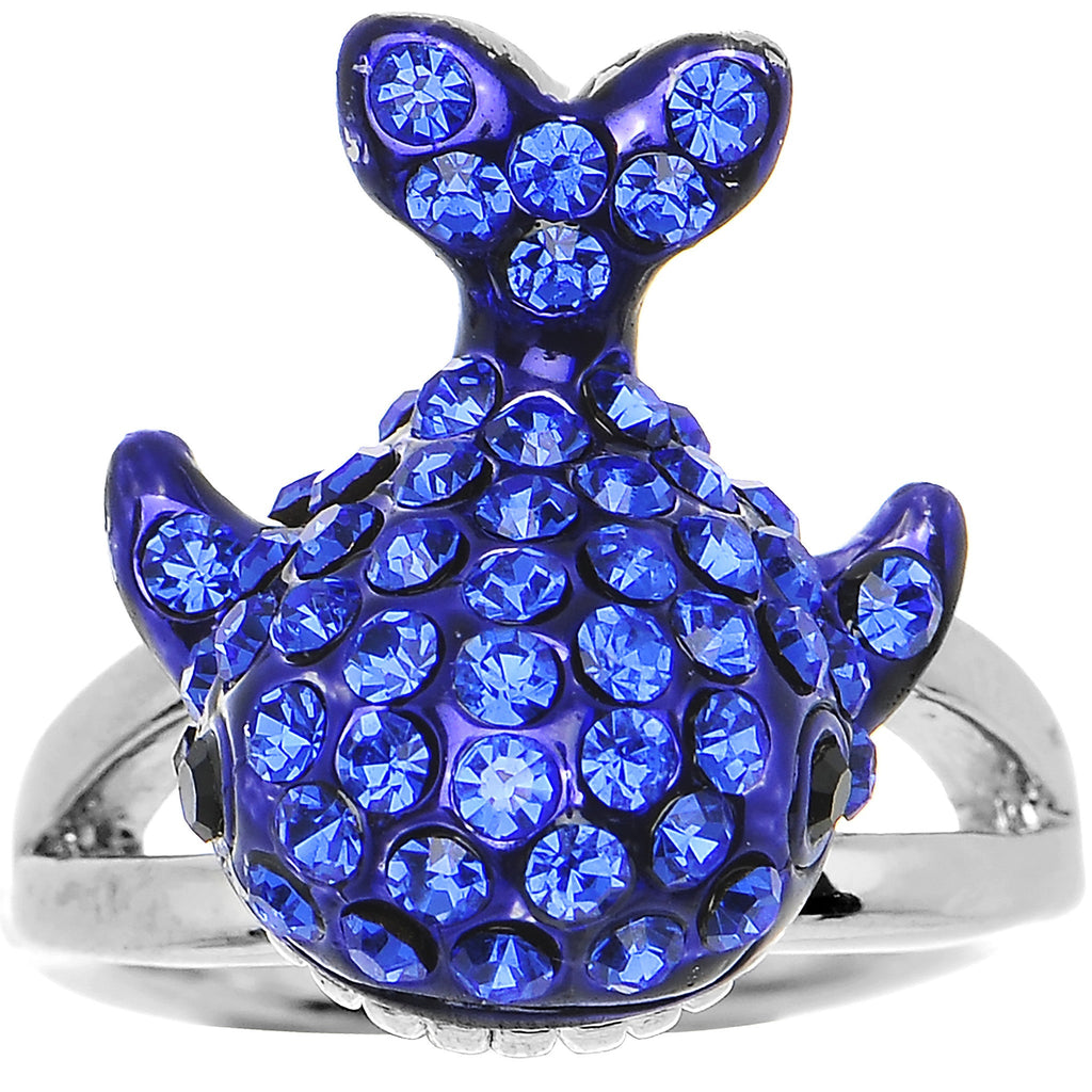BodyCandy Size 7 Blue Gem Silver Tone Paved Splashing Whale Ring — lifestyle context