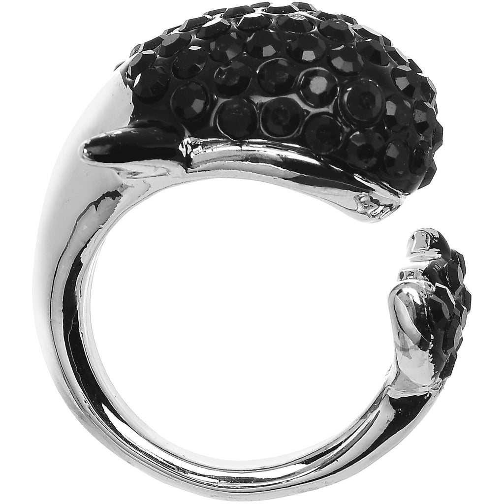 BodyCandy Size 7 Black Gem Silver Tone Paved Jumping Orca Ring — detail close-up