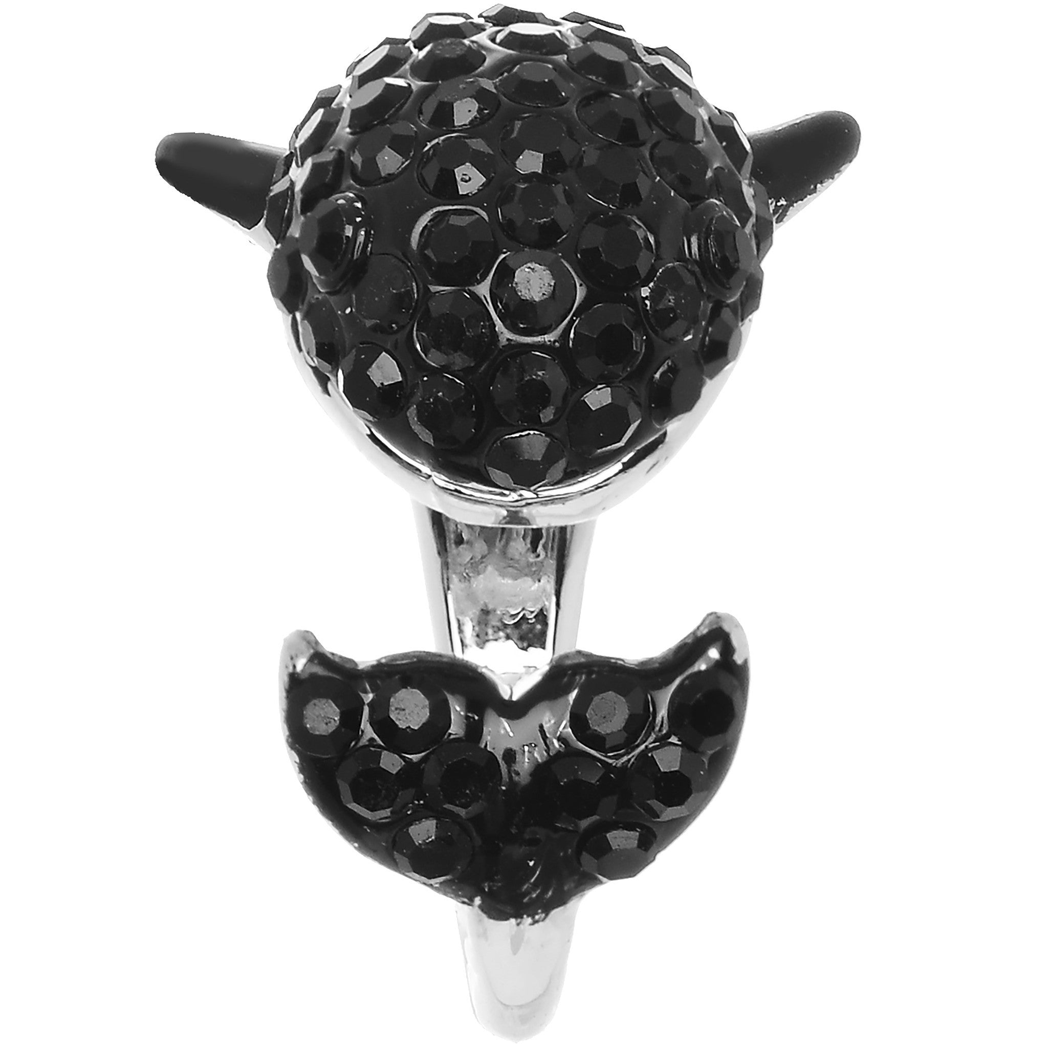 BodyCandy Size 7 Black Gem Silver Tone Paved Jumping Orca Ring — lifestyle context