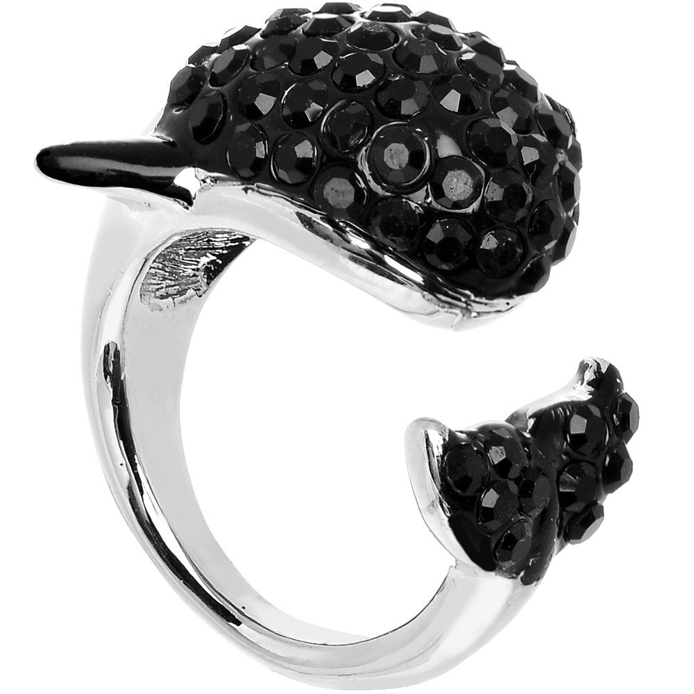 BodyCandy Size 7 Black Gem Silver Tone Paved Jumping Orca Ring — main product shot