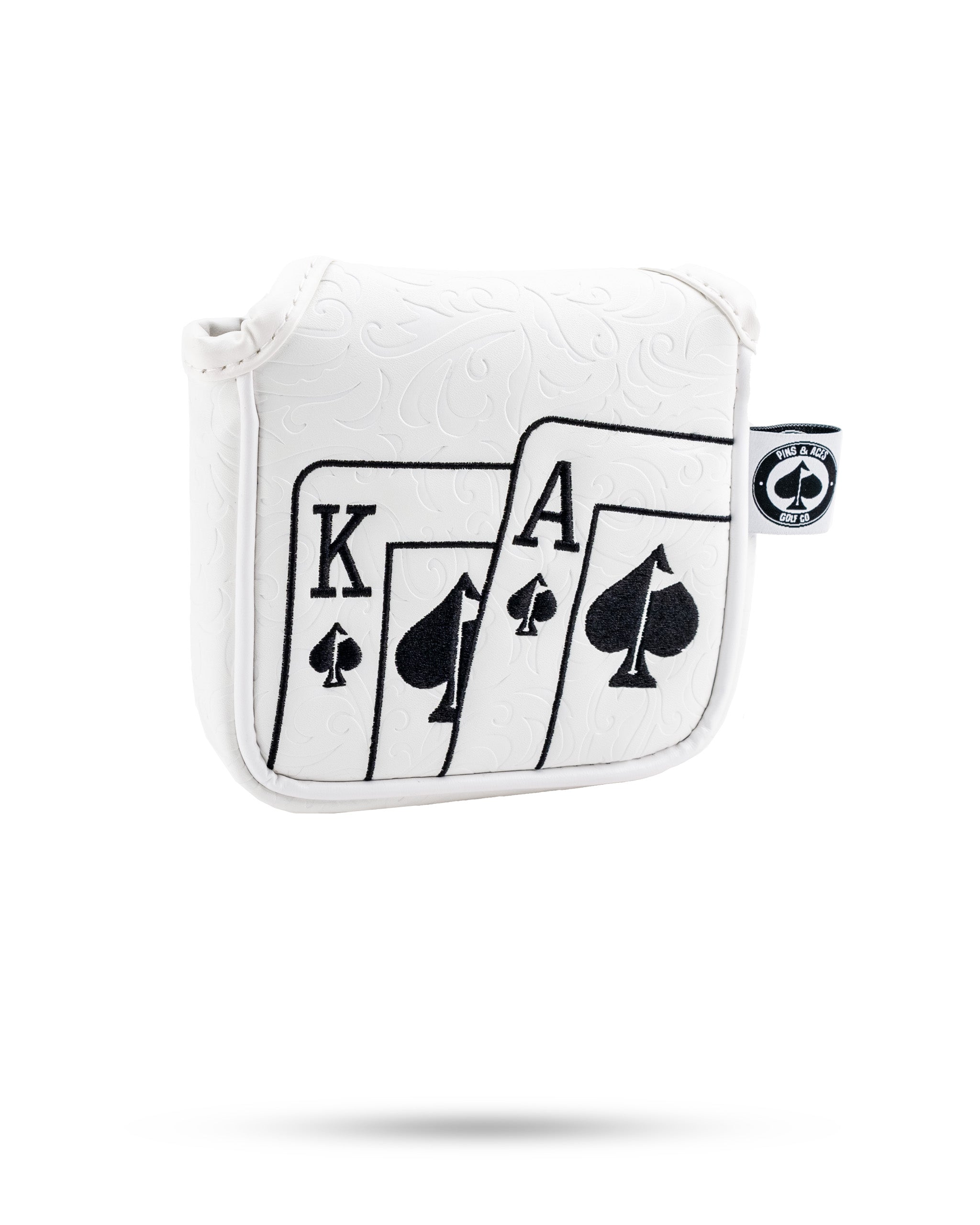 Pins and Aces White Out Ace of Spades - Mallet Putter Cover — detail close-up