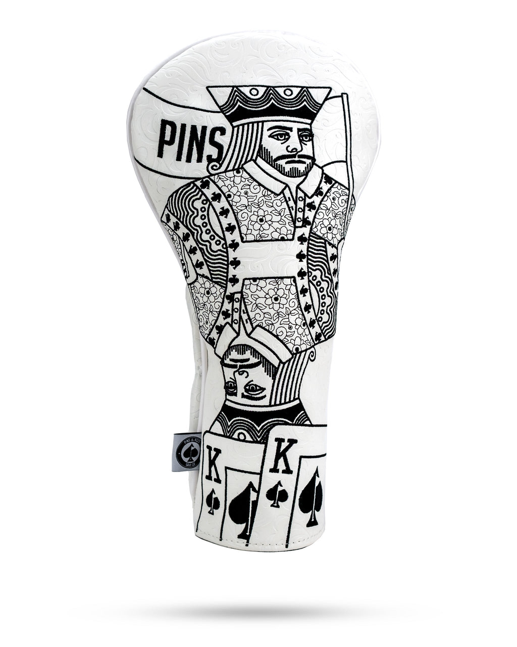 Pins and Aces White Out King of Spades - Driver Cover — detail close-up