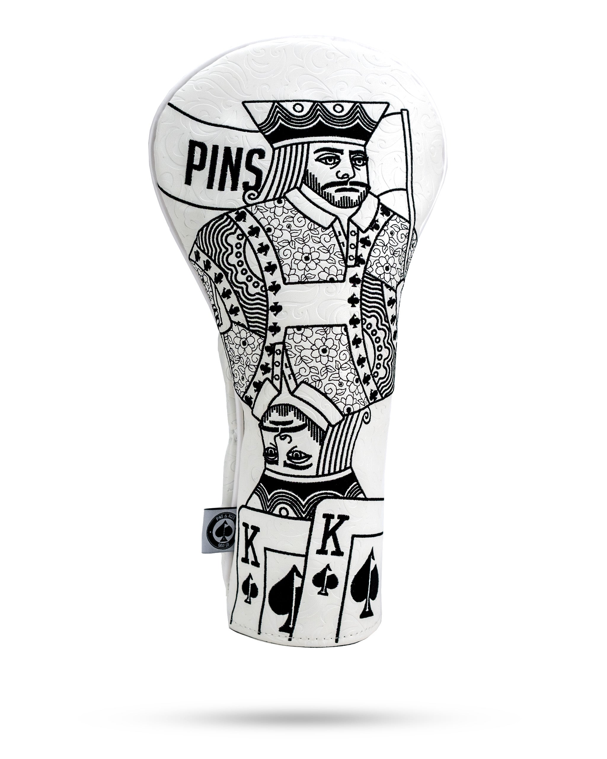 Pins and Aces White Out King of Spades - Driver Cover — detail close-up