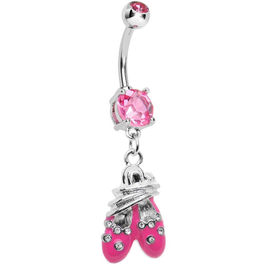 BodyCandy Pink Gem Entangled Ballet Shoes Dangle Belly Ring — main product shot