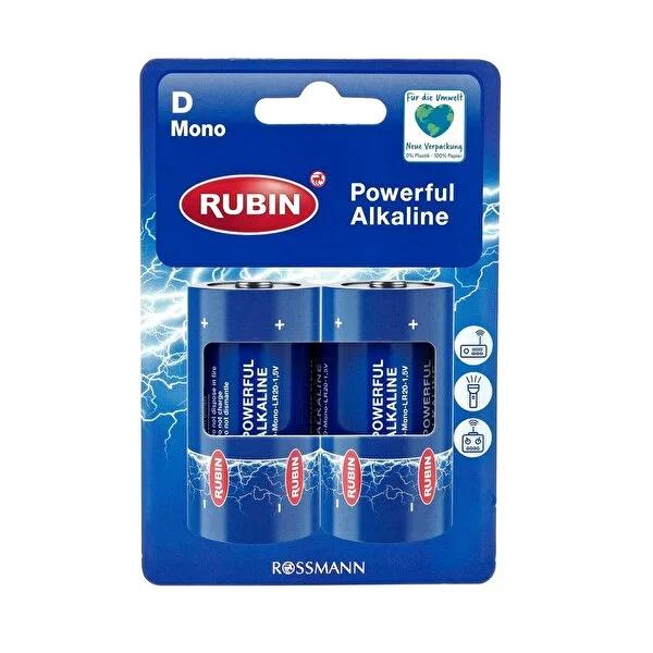 Rubin Mono D Alkaline Batteries LR20 1.5V - Eco-Friendly Packaging, Reliable Power for Flashlights & Radios