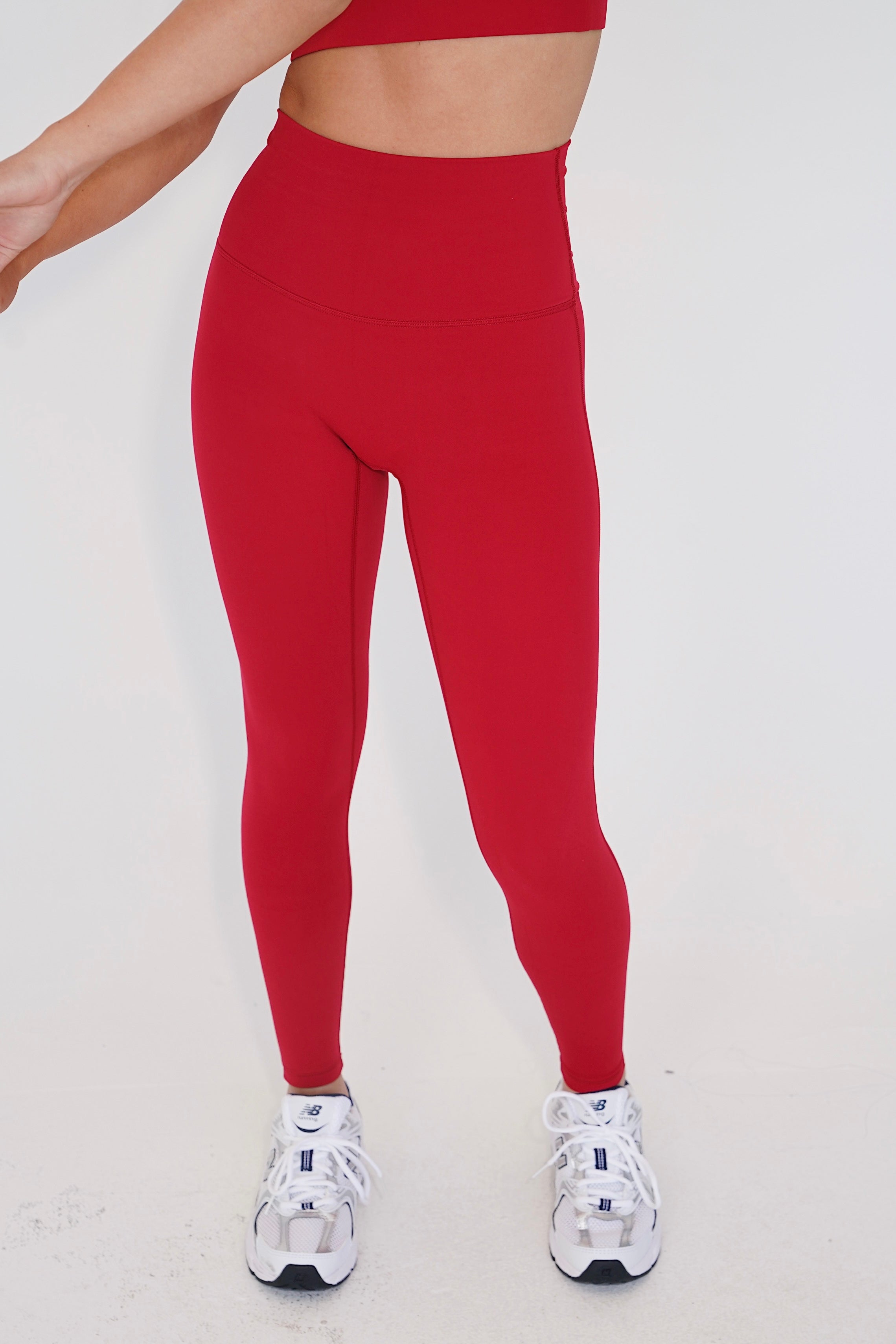 KIMITH BRAND I am Beautifully Radiant Quick Dry Red Yoga Legging — detail close-up