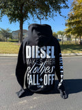 Luckless Outfitters Diesel Makes Her Clothes Fall Off Hoodie — detail close-up
