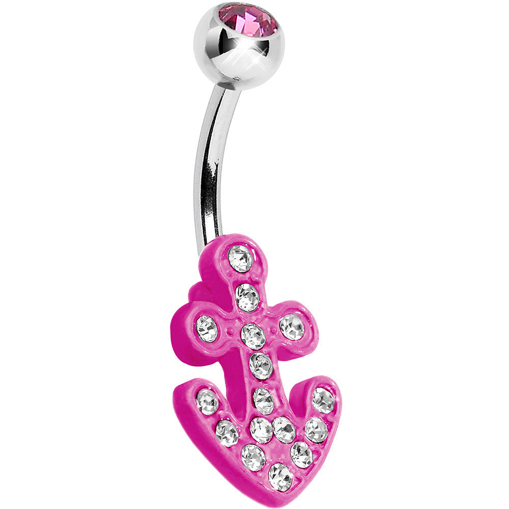BodyCandy Pink Gem Neon Pink Nautical Anchor Glam Belly Ring — main product shot