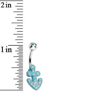 BodyCandy Aqua Gem Aqua Nautical Anchor Glam Belly Ring — detail close-up