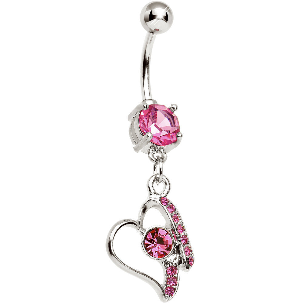 BodyCandy Pink Gem Crystalline Mending Heart Dangle Belly Ring — main product shot