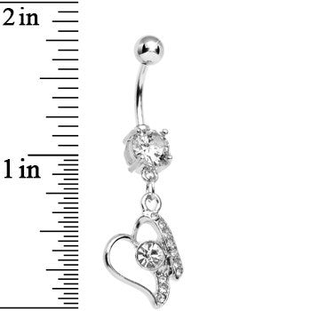 BodyCandy Clear Gem Crystalline Mending Heart Dangle Belly Ring — detail close-up